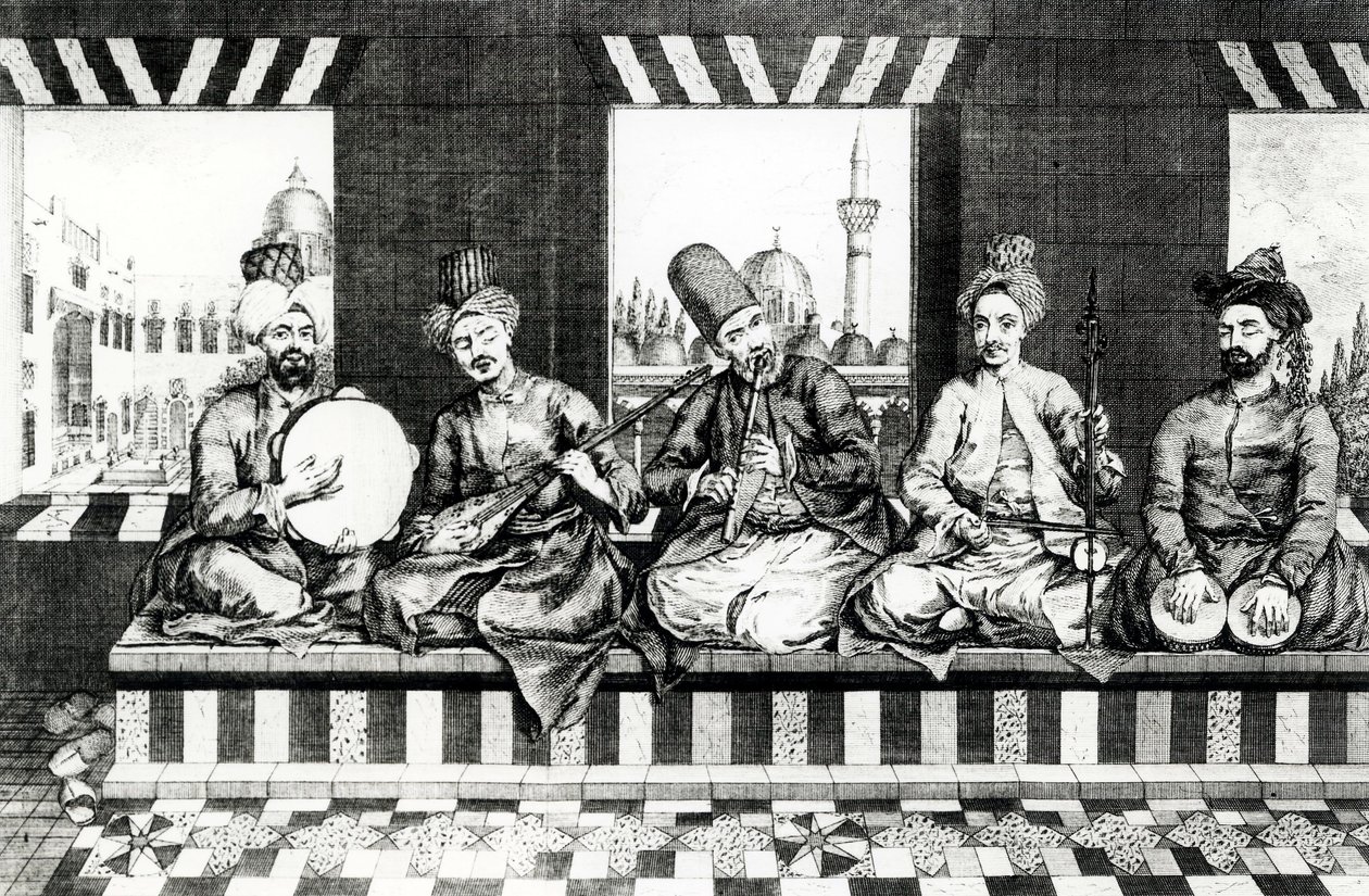 Eine Gruppe orientalischer Musiker von English School