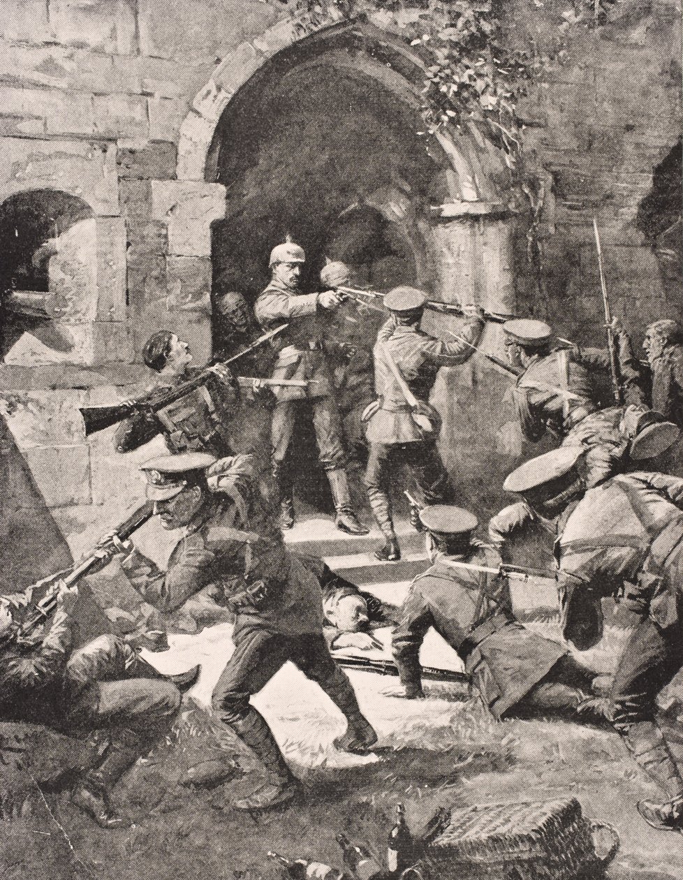 Nahkampf, als britische Truppen deutsche Verteidiger des Chateau d