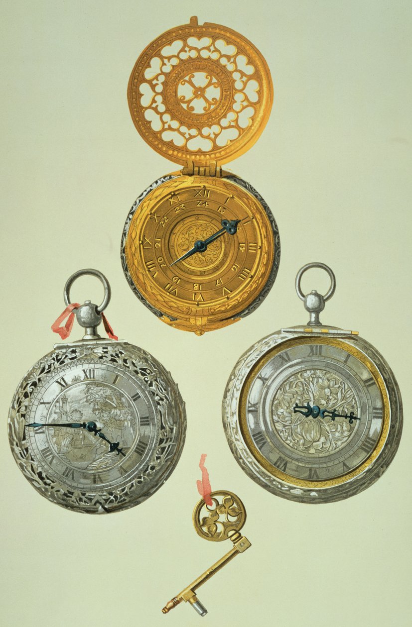Taschenuhren, Tafel XXIX aus The Royal House of Stuart von William Gibb, veröffentlicht 1890 von English School