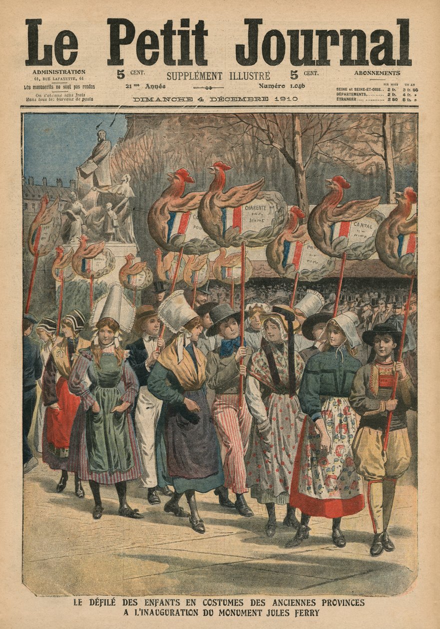 Kinder in Trachten der Provinzen bei der Einweihung des Denkmals Jules Ferry, Paris, Illustration aus 