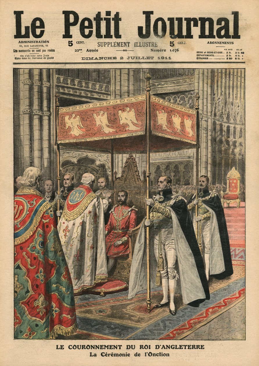 Die Krönung von König George V. (1865-1936) und die Salbungszeremonie in der Westminster Abbey, 23. Juni 1911, Illustration aus 