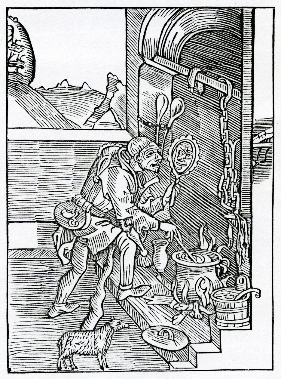 Von Narren, die so sehr von sich überzeugt sind, dass sie niemanden für weiser, stärker, schöner oder redegewandter halten als sich selbst, Illustration aus Alexander Barclays englischer Übersetzung von 