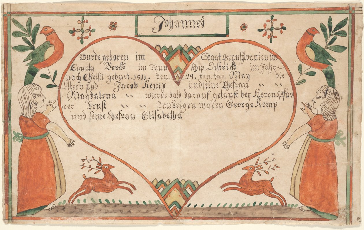 Geburts- und Taufschein für Johannes Kemp, Illustration aus 