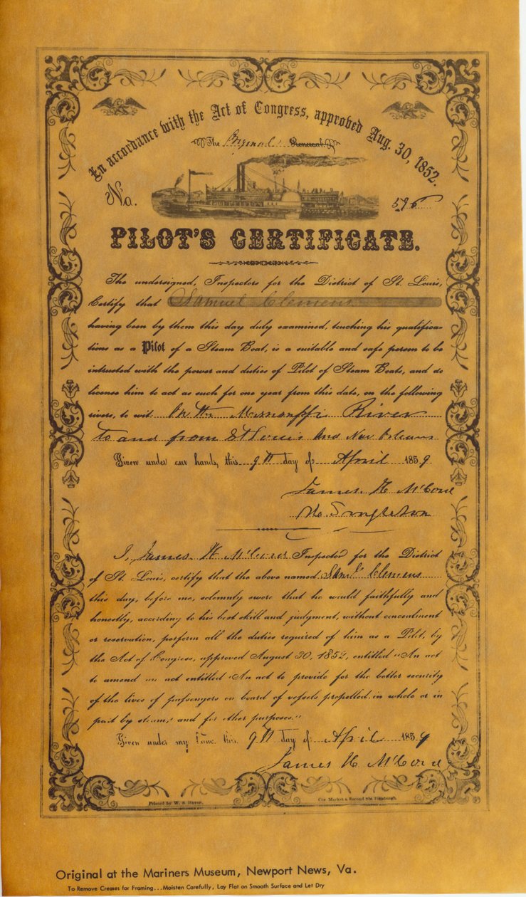 Faksimile-Reproduktion eines Dampfschiff-Piloten von Unknown