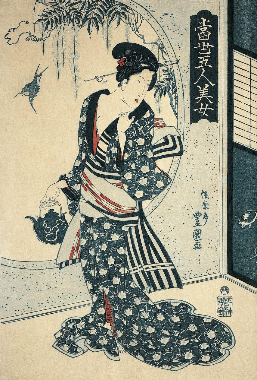 Junge Frau mit Teekanne von Toyokuni II