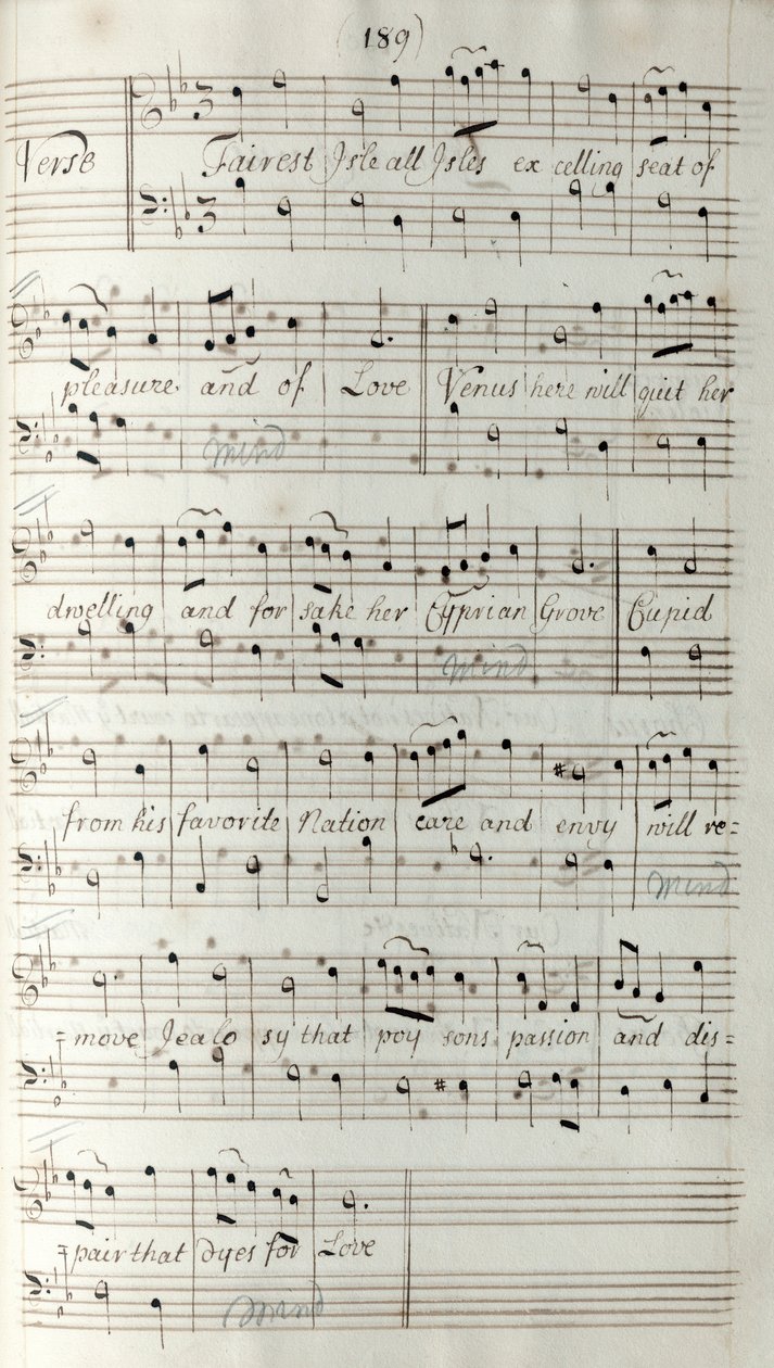 King Arthur Manuskriptpartitur, von Henry Purcell von Unknown