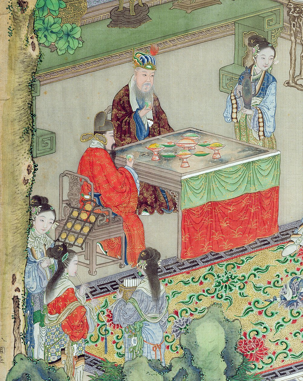 Ein chinesischer Mandarin wird unterhalten (Detail) von Chinese School