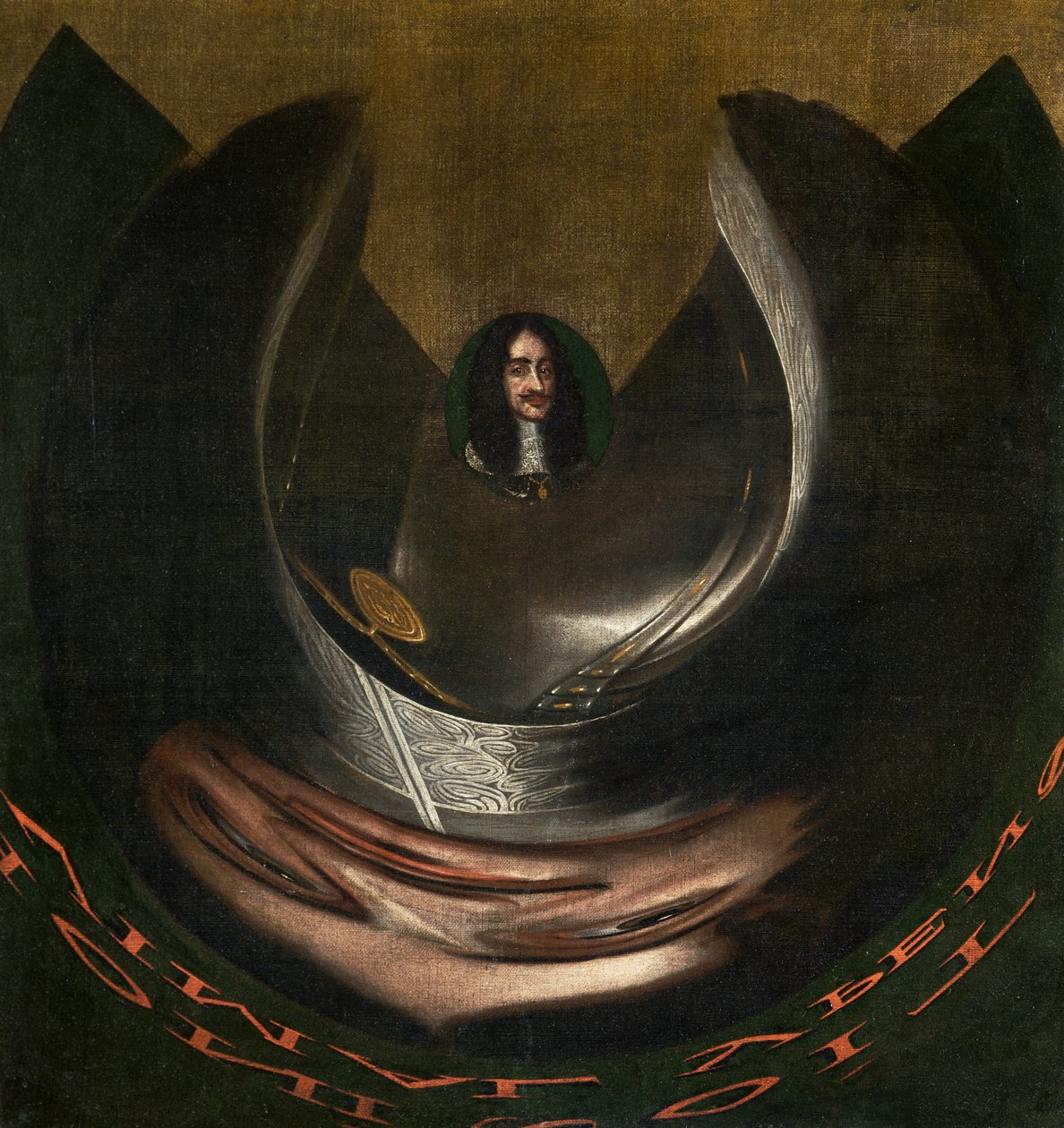 Ein anamorphotisches Porträt von Karl II. von English School