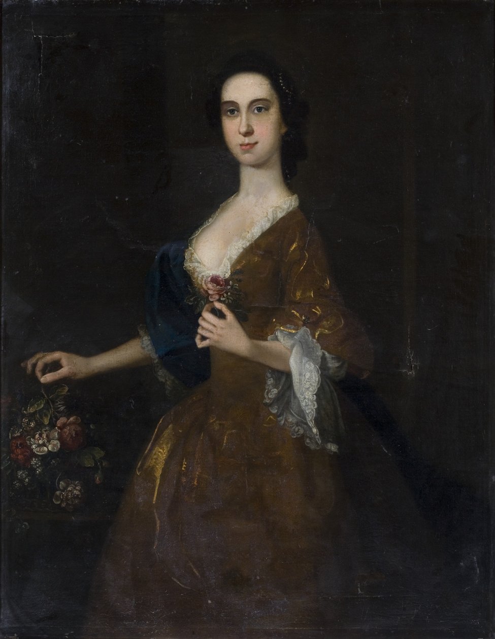 Porträt einer Dame im roten Kleid von English School
