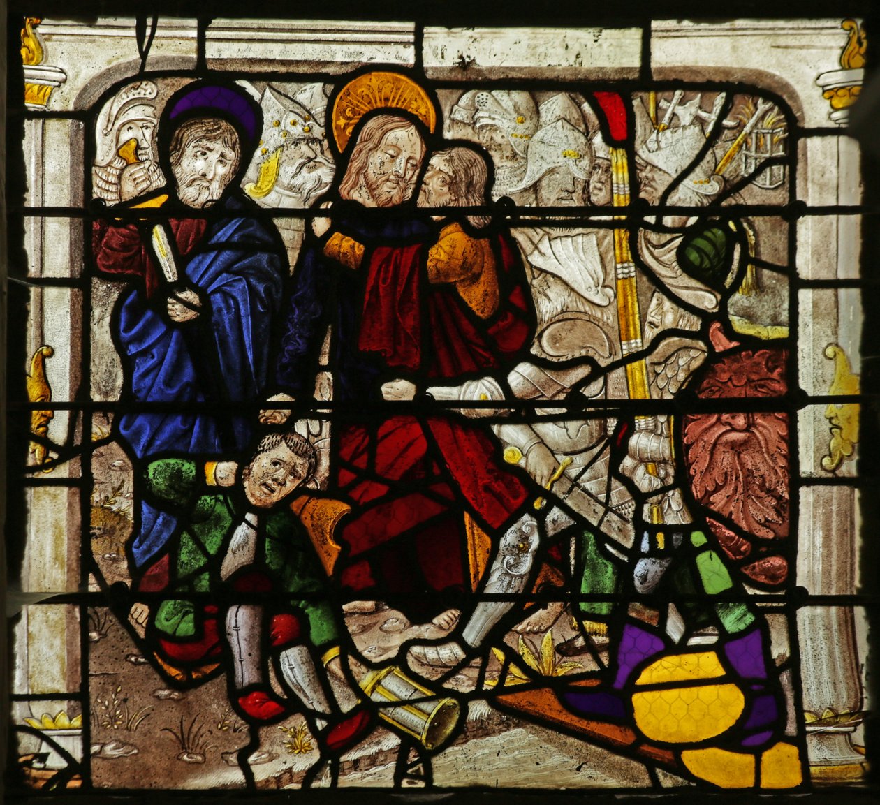 Fenster mit Darstellung des Verrats von Judas von French School