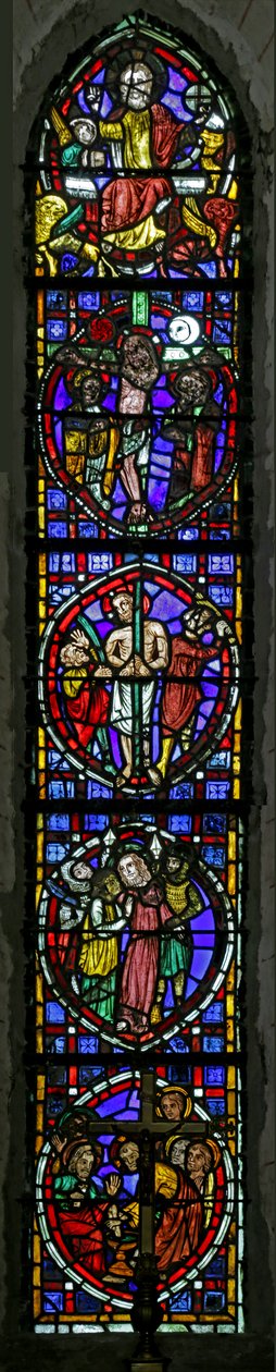Fenster mit Darstellung der Passionsszenen von French School