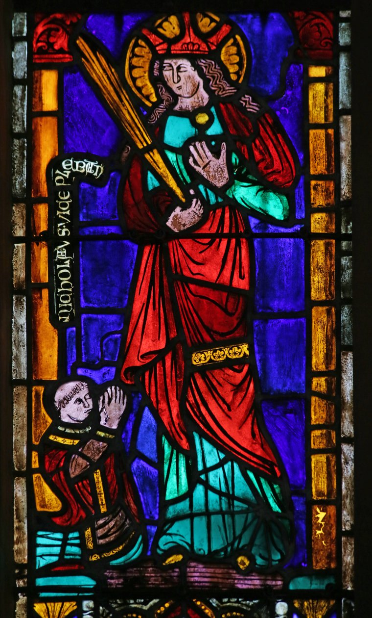Fenster mit Darstellung der Heiligen Margareta mit Stifter von French School