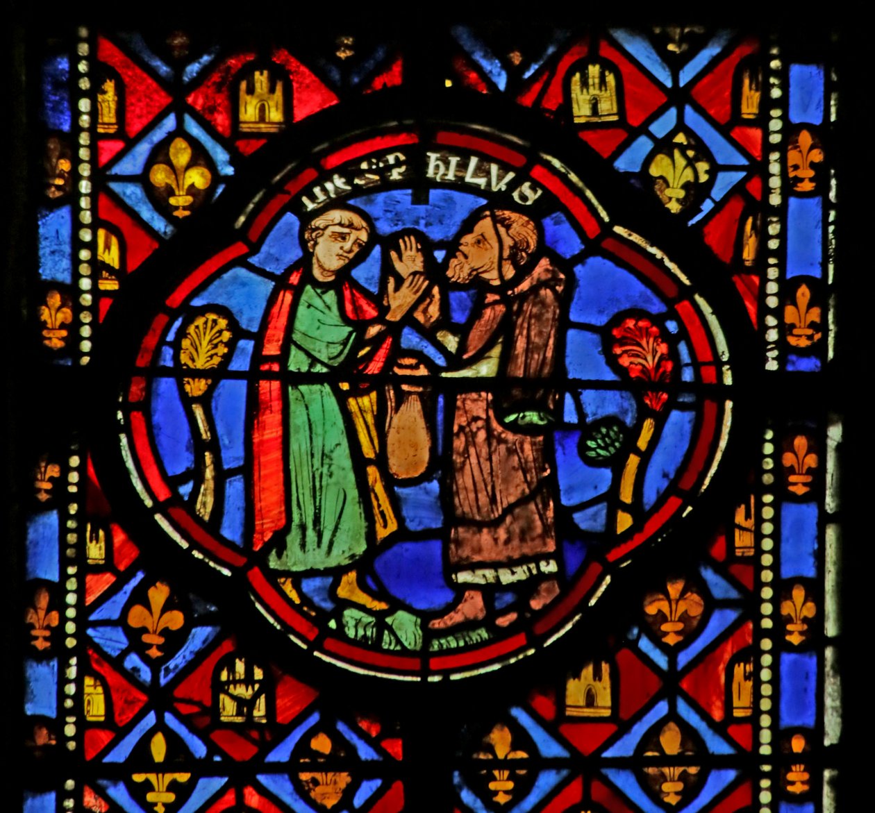 Fenster mit Darstellung von Theophilus mit einem Magier von French School