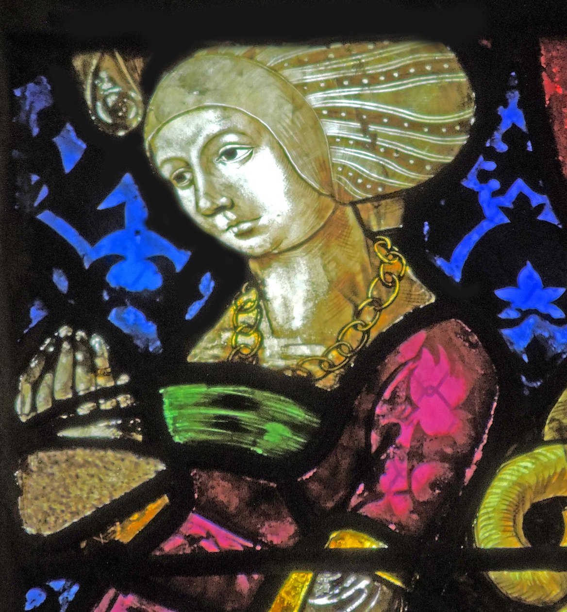 Fenster mit Darstellung der Stifterin Margarete de Neufchatel von French School