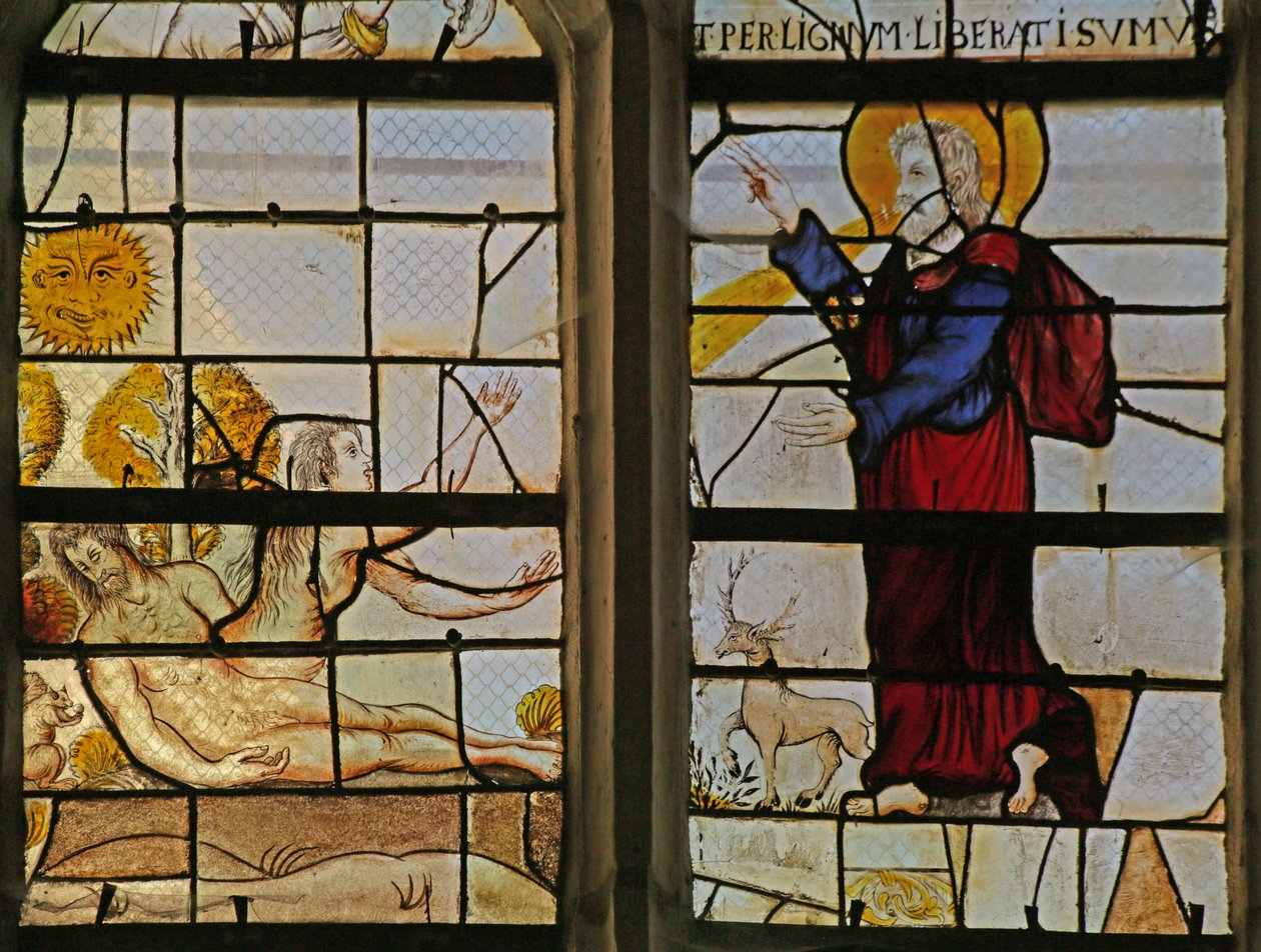 Fenster mit der Darstellung der Erschaffung Evas von French School