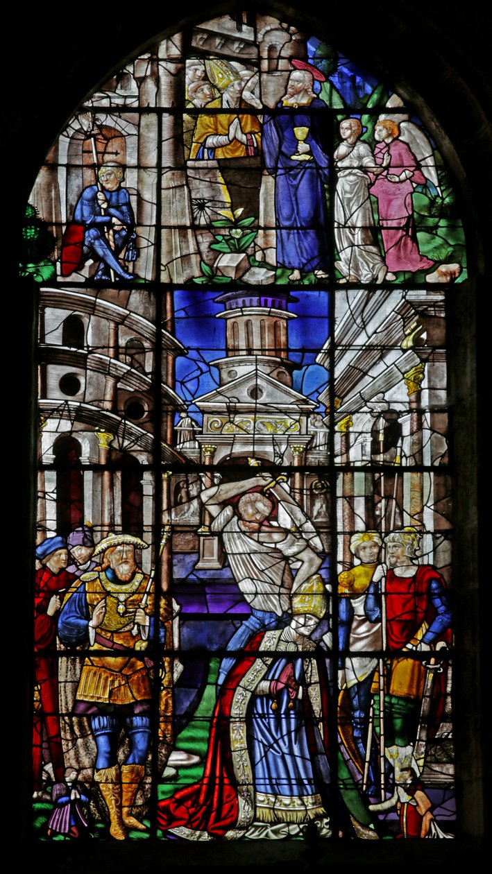 Fenster mit dem Martyrium des Heiligen Dionysius und Christus, der dem Heiligen erscheint von French School