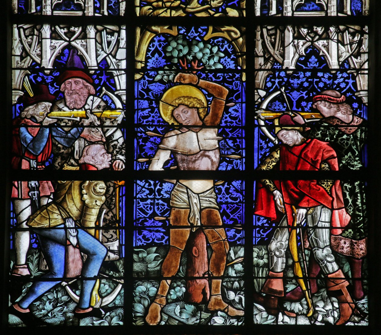 Fenster mit Darstellung des Martyriums des Heiligen Sebastian von French School