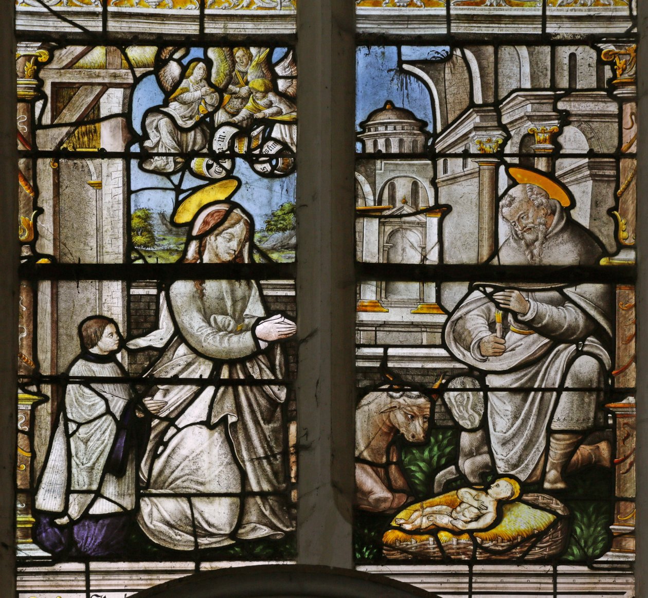 Fenster mit der Darstellung der Geburt Christi von French School
