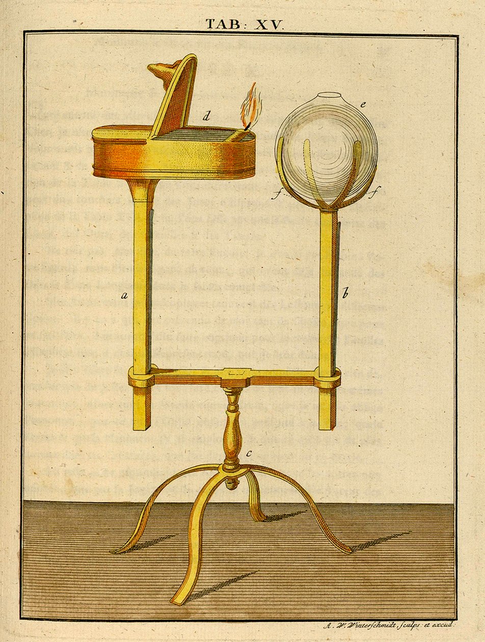 Mechanik eines frühen optischen Mikroskops, 1768 von German School