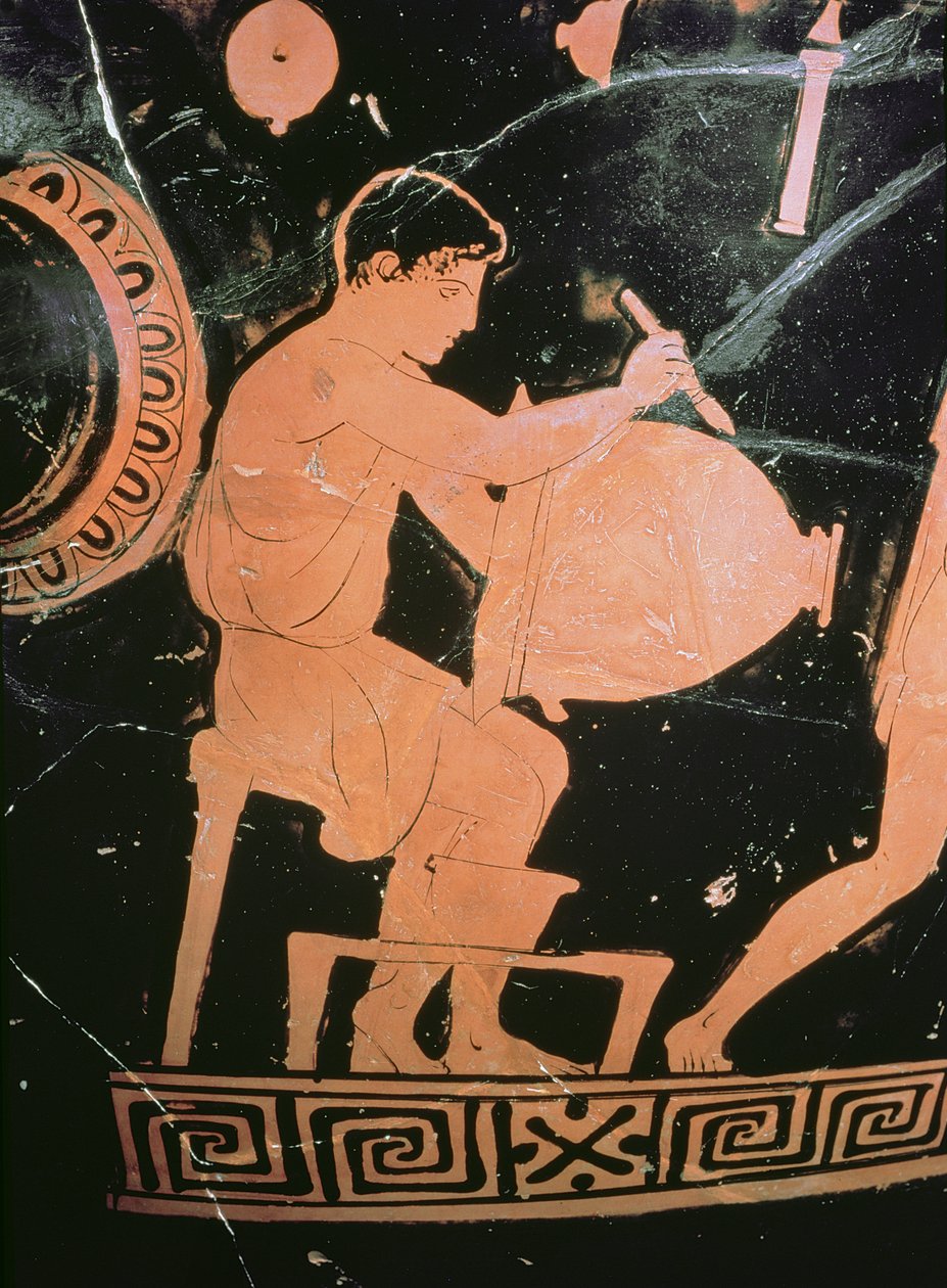 Attischer rotfiguriger Glockenkrater, Detail eines Töpfers, der einen Glockenkrater bemalt, ca. 430-425 v. Chr. (Detail) von Komaris Painter