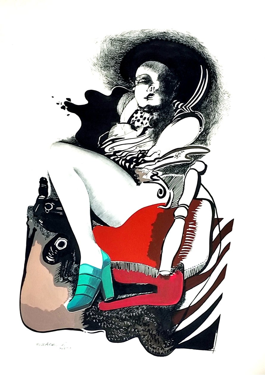 G. C. Riccardi, Senza titolo, 1974, Tinte auf Papier, 40x70, Italien. von Gian Carlo Riccardi