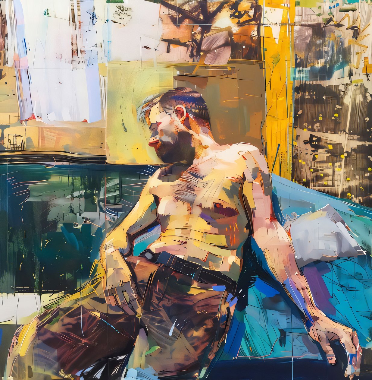 Wandkunstdrucke Impressionistische Malerei & Zeichnung zeigt einen ruhenden Mann von F. Abderrahim
