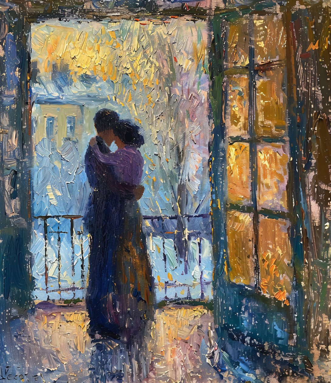 Impressionistisches Ölgemälde eines verliebten Paares für Wand- & Leinwanddrucke von F. Abderrahim