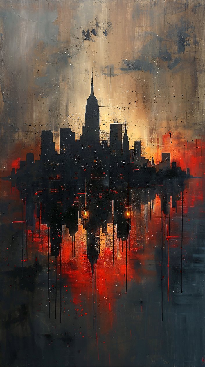 Geometrische Formen Wandkunstdrucke: Abstrakte Wolkenkratzer-Ölgemälde von F. Abderrahim
