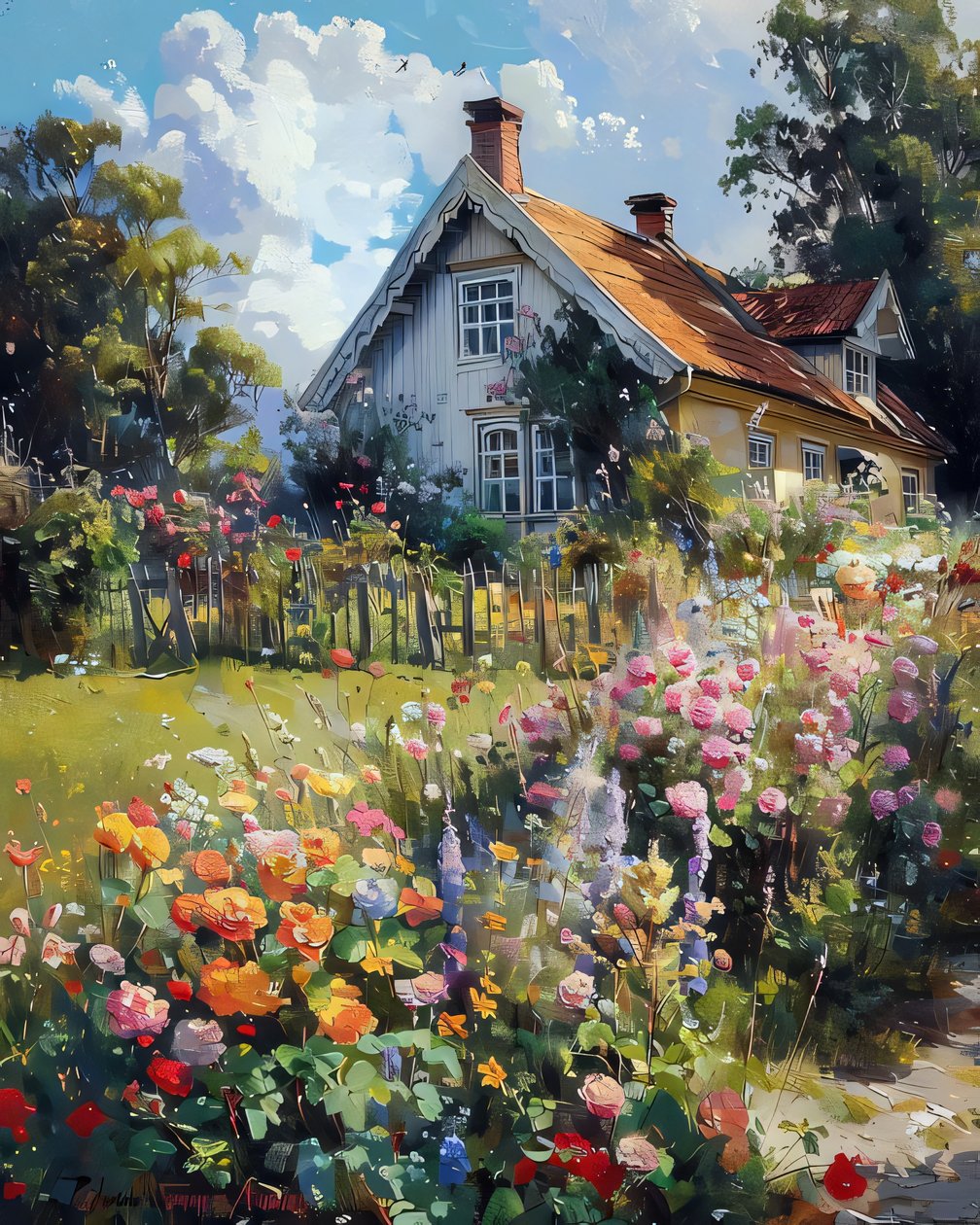 Garten eines alten Hauses, nostalgisches osteuropäisches Haus von F. Abderrahim
