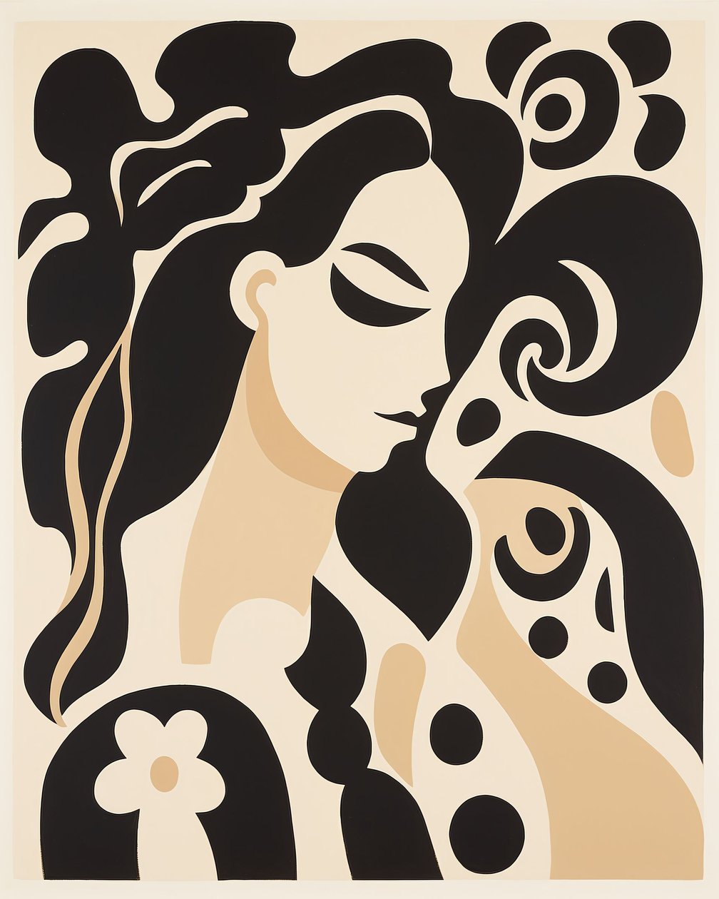 Beige & schwarzes abstraktes Gemälde Frau Henri Matisse Stil von F. Abderrahim