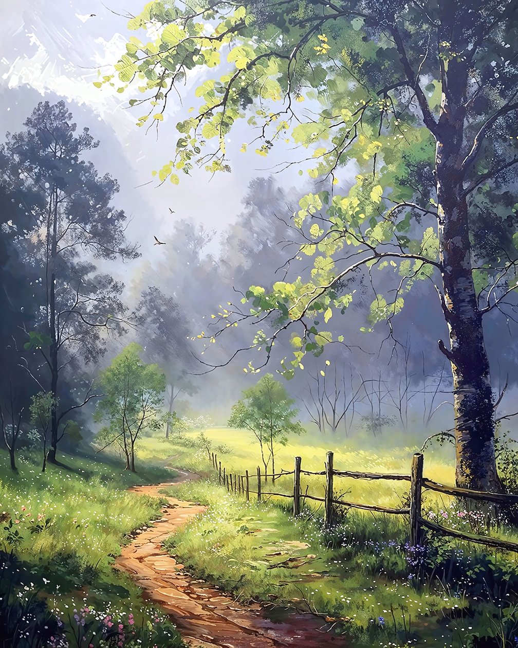 Eine baumgesäumte Straße auf dem Land von F. Abderrahim