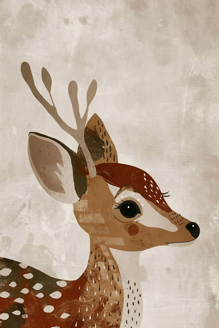 Bohemian Tier Kind Wanddekoration, minimalistische Hirsch Illustration von F. Abderrahim