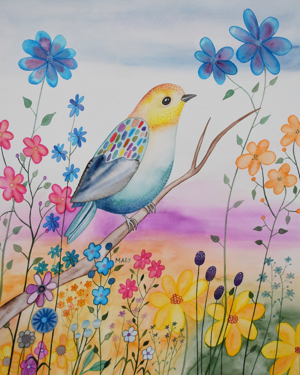 Moderner Vogel von Marys Watercolors