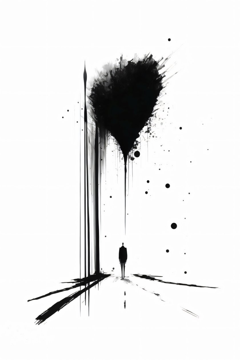 Abstrakte Schwarz-Weiß-Konzeptkunst Silhouette der Einsamkeit, Kunstdrucke auf Leinwand von F. Abderrahim