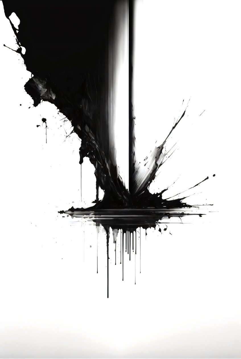 Abstrakte Tuschezeichnung, schwarz-weiß, Wandkunst | Print on Demand von F. Abderrahim