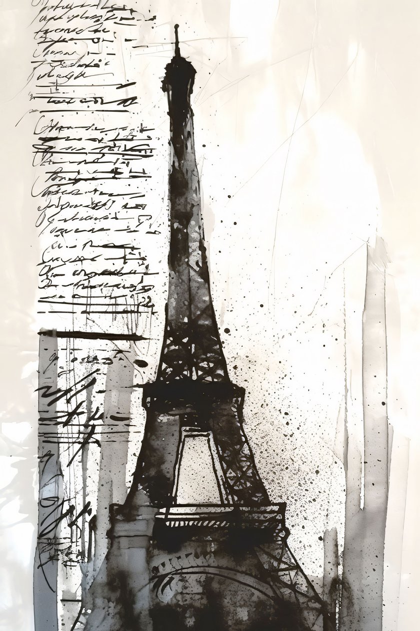 Schwarzer Farbspritzer Eiffelturm-impressionistisches Gemälde, gerahmter Leinwanddruck auf Anfrage von F. Abderrahim