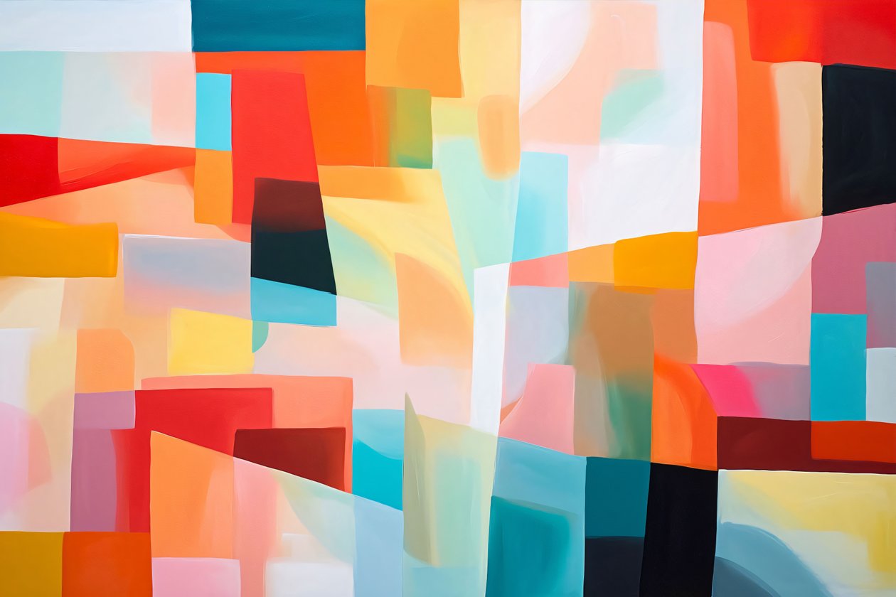 Horizontale Leinwanddrucke: Geometrische Acryl Abstrakt Fusion Helle Farben von F. Abderrahim