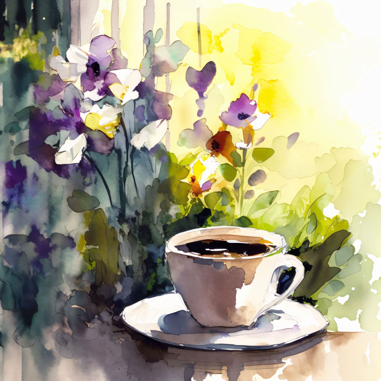 Aquarell Kaffeetasse Abstraktes Gemälde Zeitgenössische Wandkunstdrucke auf Anfrage von F. Abderrahim