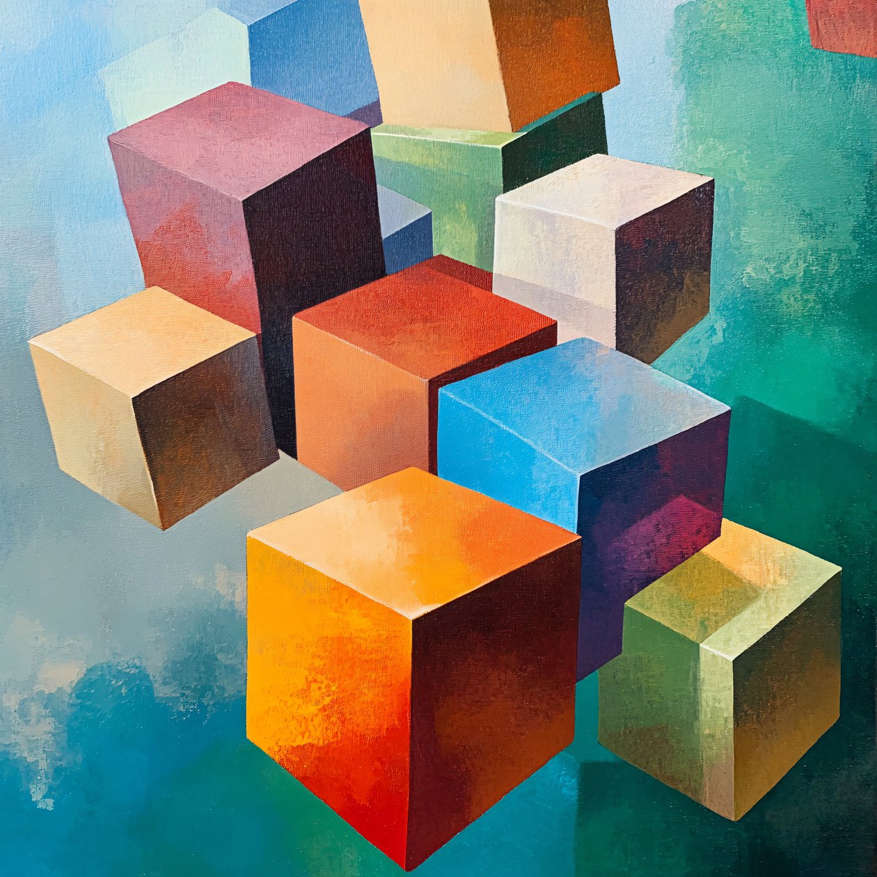 Abstraktes Buntes Geometrisches Holzmuster, online Leinwanddruck auf Anfrage von F. Abderrahim
