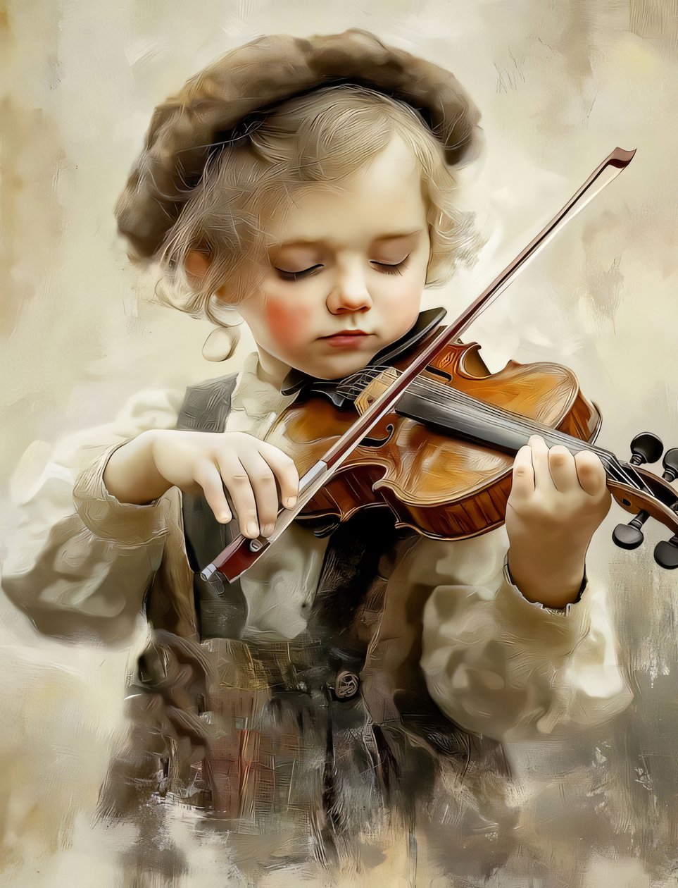 Mädchen spielt Geige, Posterdrucke Qualität, Wandkunst von F. Abderrahim
