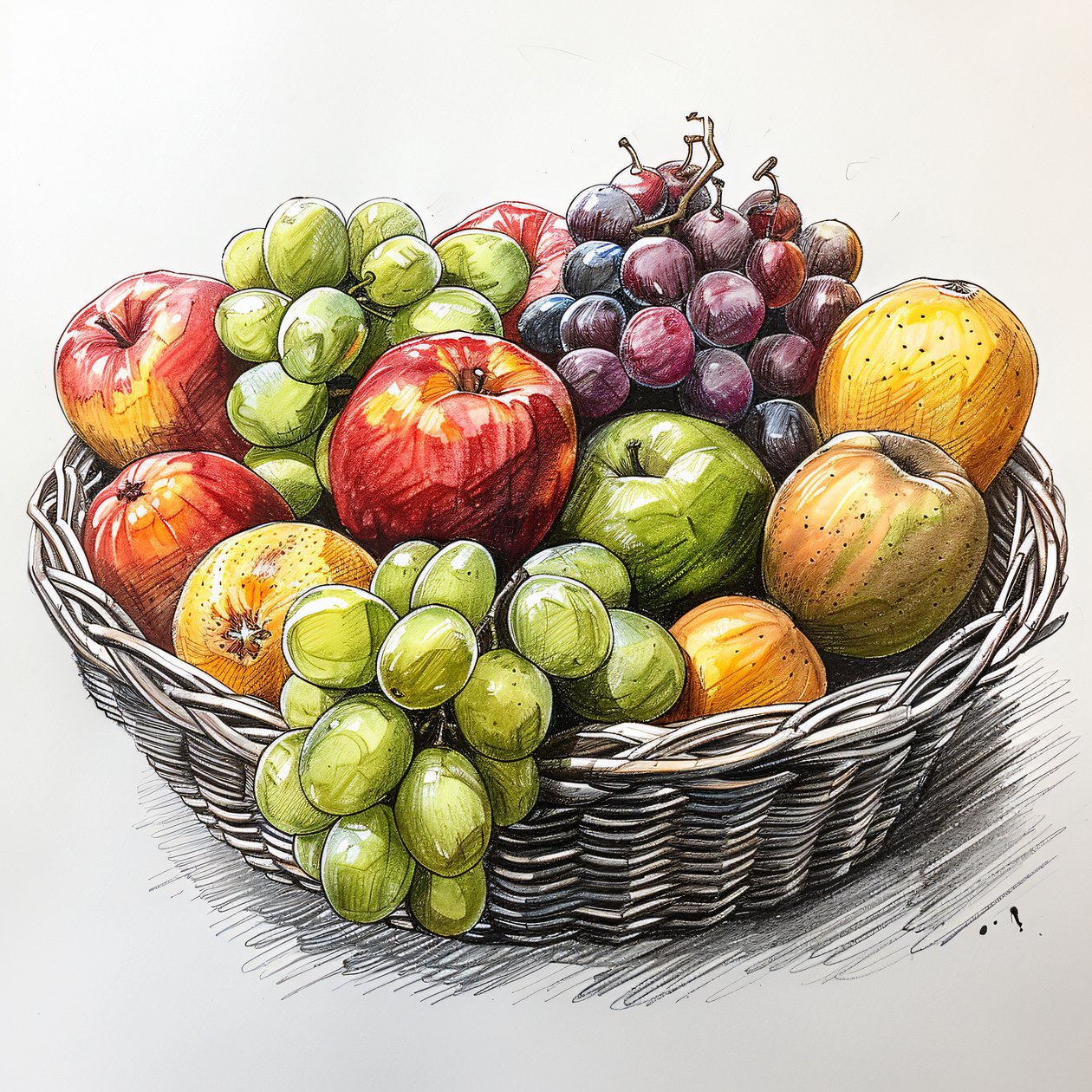 ein Obstkorb, einfaches Stilleben, Wandkunstdrucke auf Anfrage von F. Abderrahim