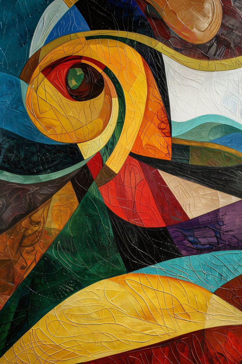 Abstrakte bunte Glasmalerei Muster, Picasso Inspiration, Wanddekoration für Schlafzimmer von F. Abderrahim