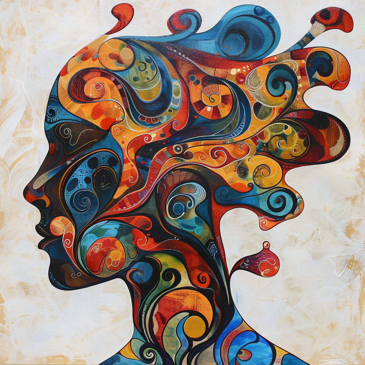Silhouette einer Frau, farbige Haare  Swirls, große Leinwanddrucke von F. Abderrahim