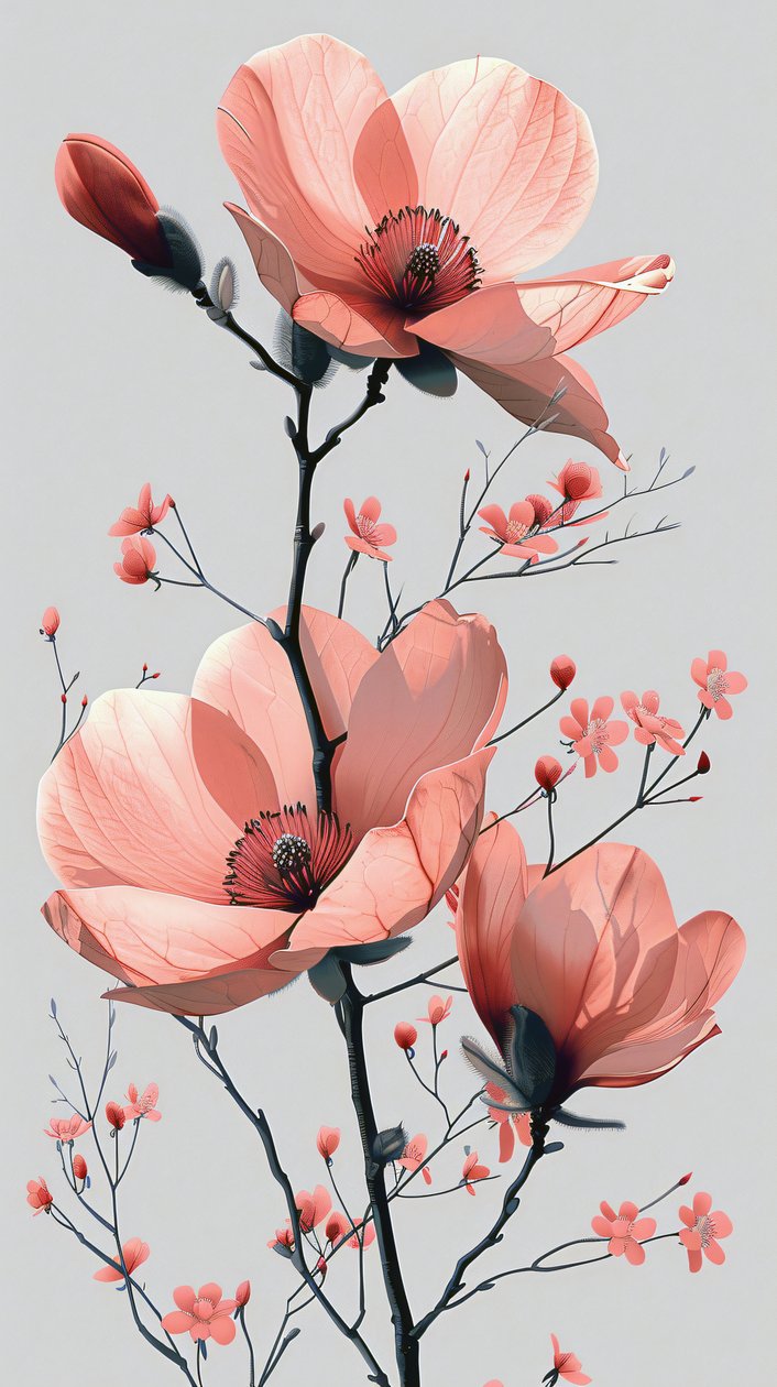 Rosa und graue Linie Skizze, floral Minimal Wand Home Decor | print on demand von F. Abderrahim