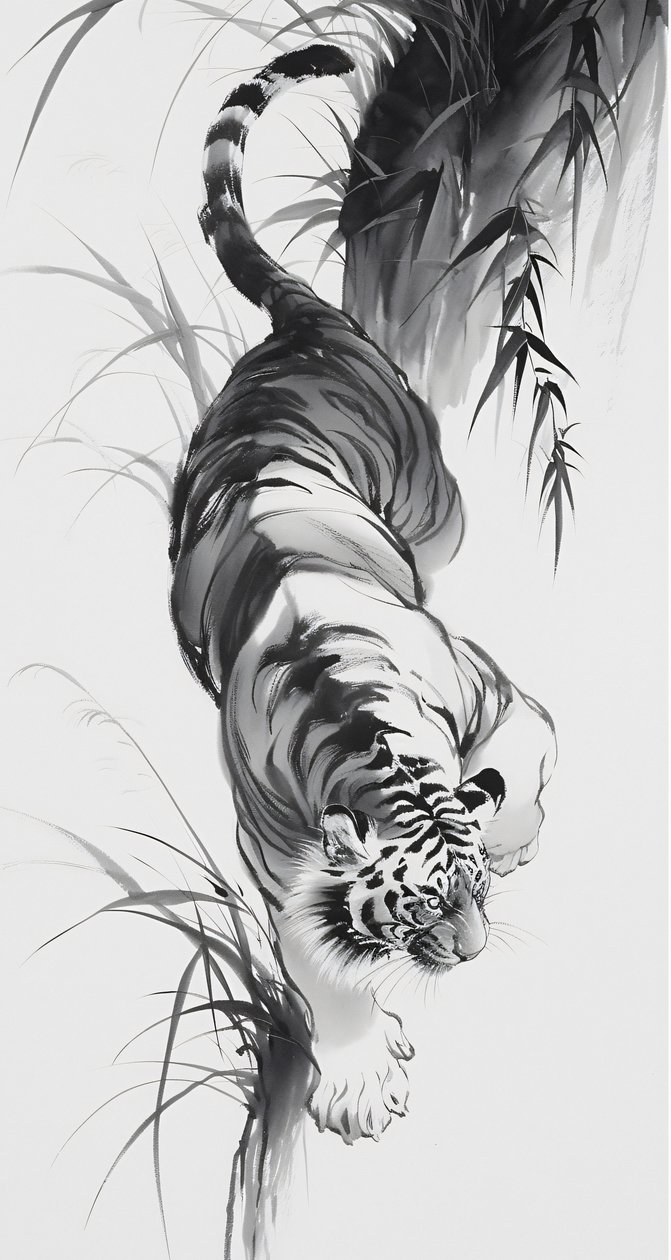 Leopard im Wald, Skizze Zeichnung, japanische Kunst, Custom Canvas Prints von F. Abderrahim