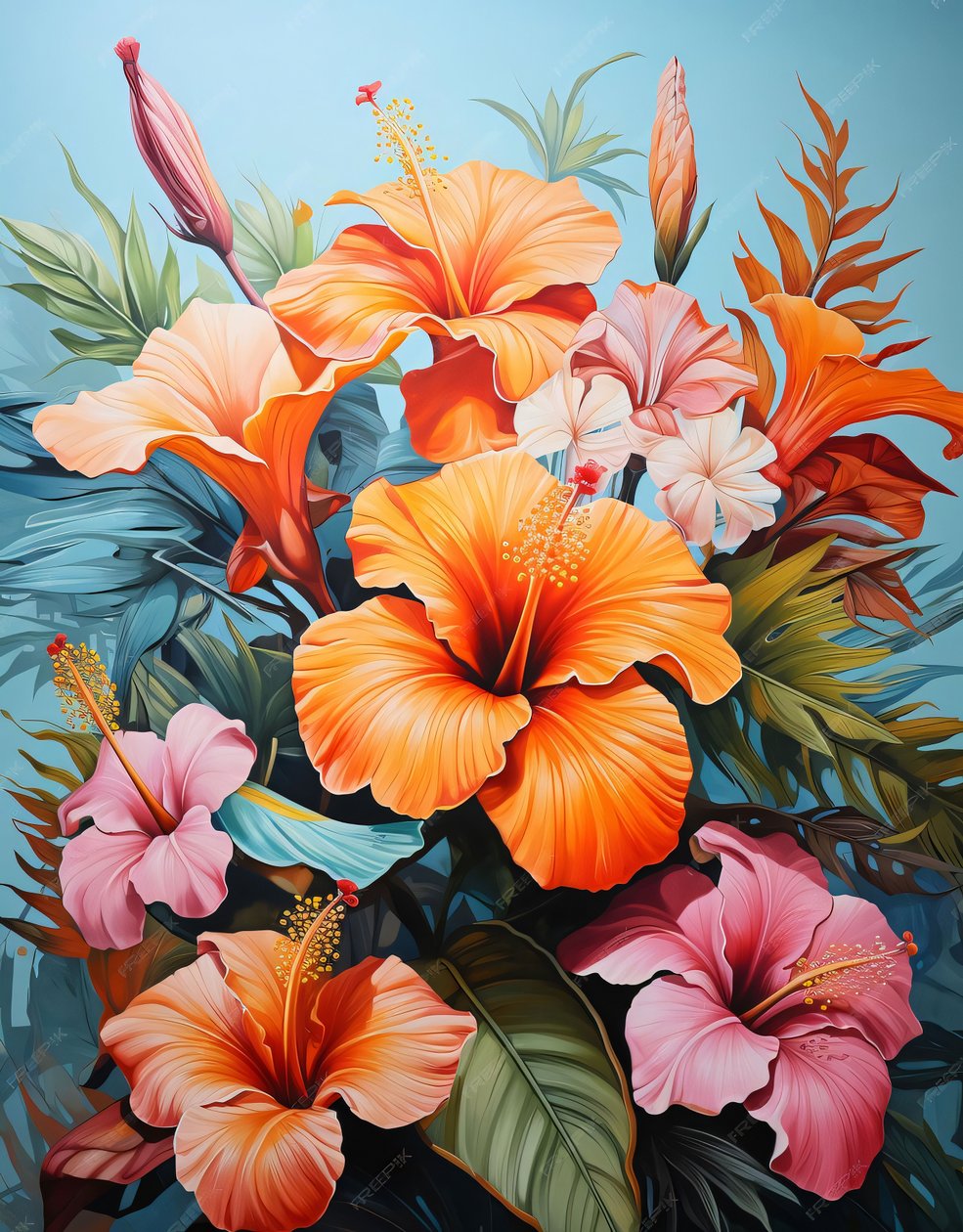 Gemälde von einem Blumenstrauß Orange und Rosa, Wand Home Decor Drucke von F. Abderrahim