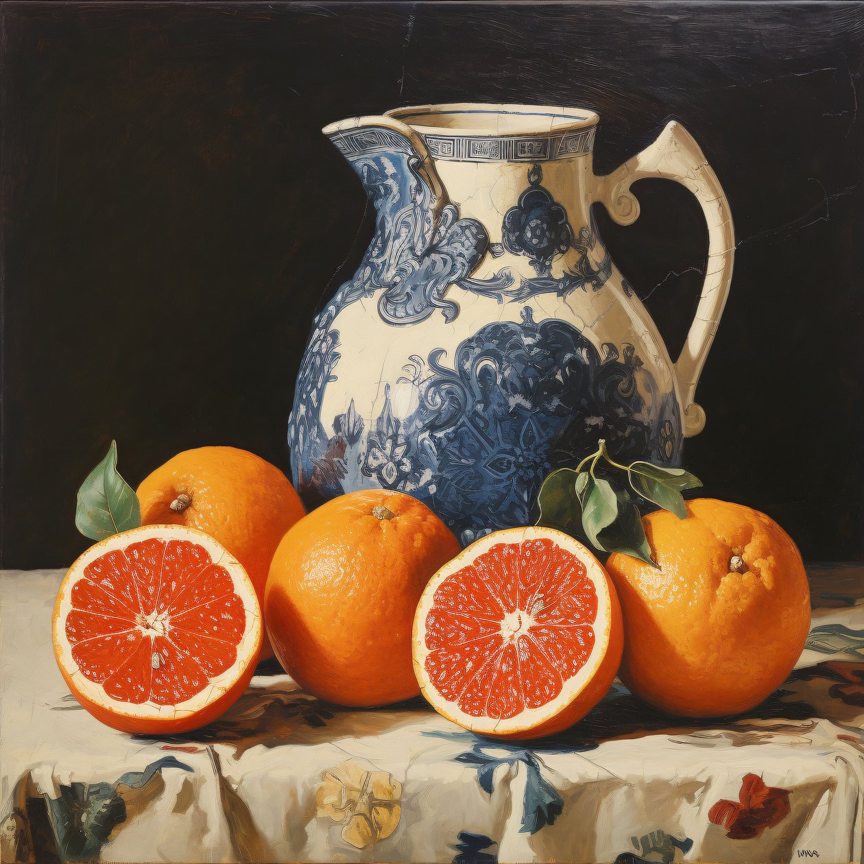 Stillleben Orange, Ölgemälde, Leinwanddrucke online bestellen von F. Abderrahim