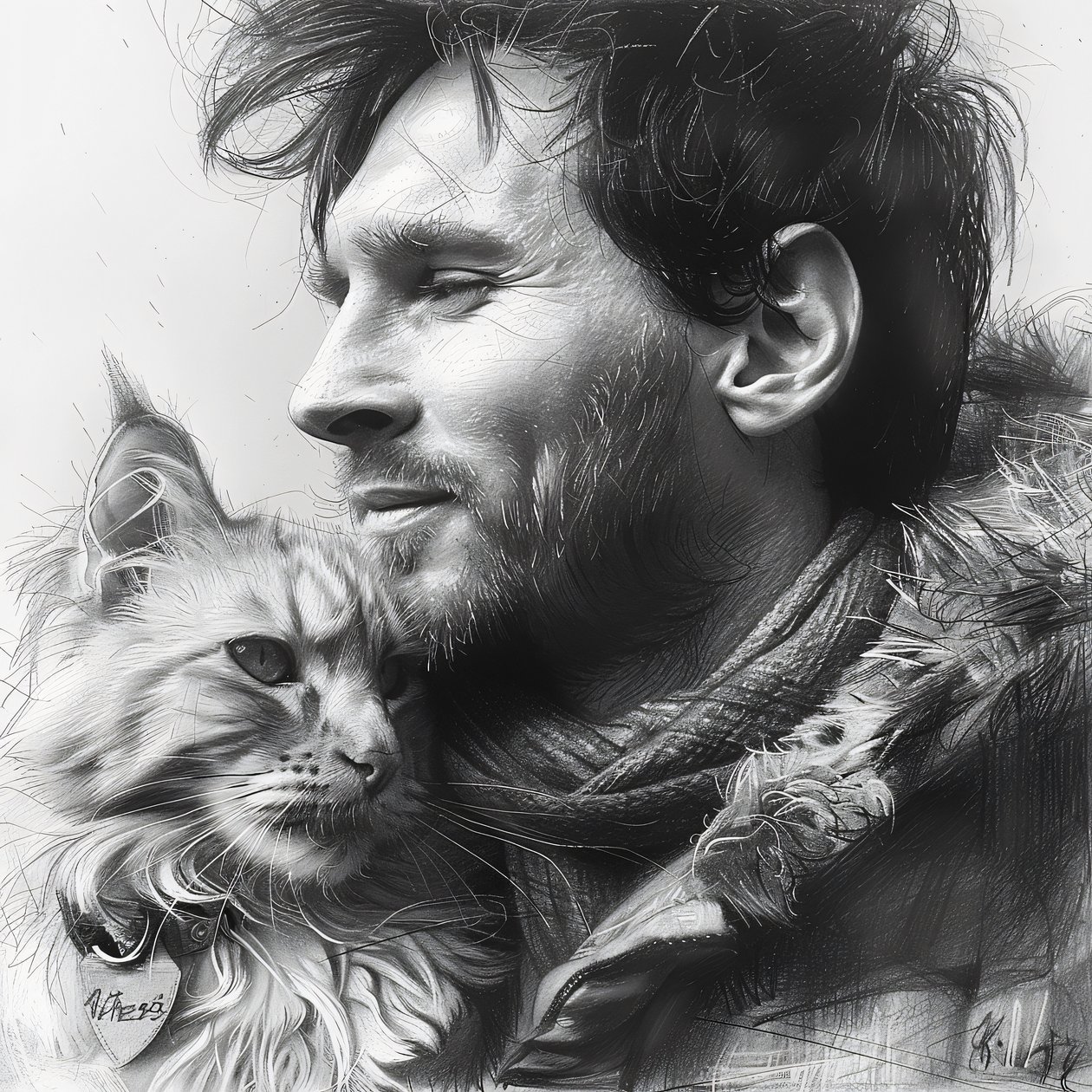 Katze mit Messi Fußballer, Moderne Wanddekoration | Print on Demand von F. Abderrahim