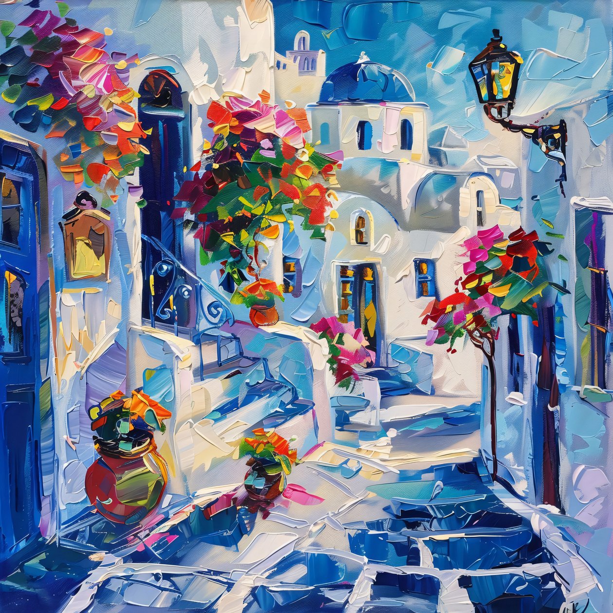 Thira mit schönen Straßenlaternen, Custom frame Wall Art von F. Abderrahim