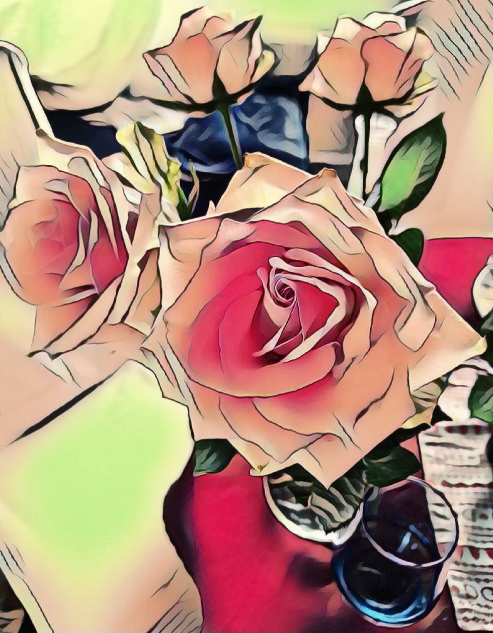 Rosen mit blauem Glas. von Margareta Uliarte